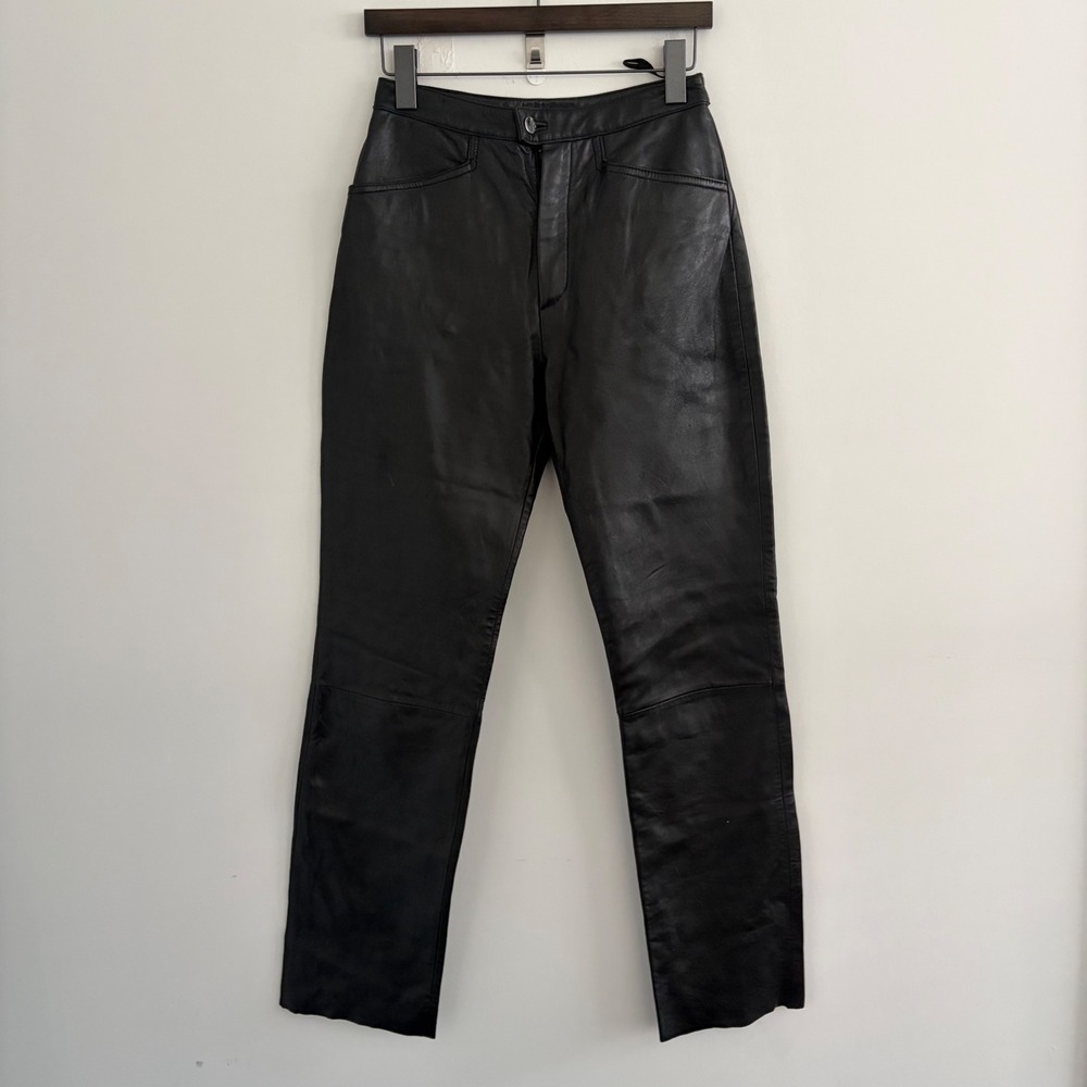 Wilsons The Leather Experts Womens Black Genuine Leather Straight Leg Pants 4
